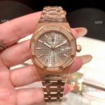 Clone Audemars Piguet Royal Oak Ladies Watches Quartz Rose Gold Diamond Bezel